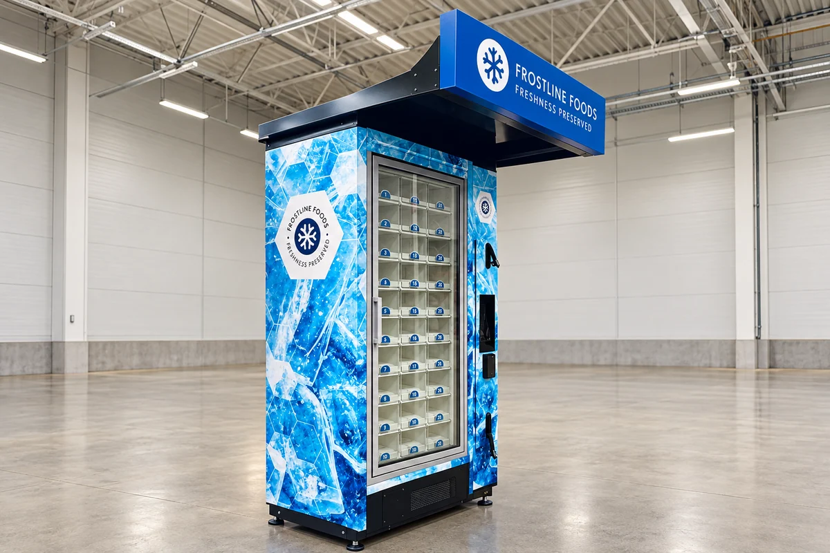 Frostline Foods -pakasteautomaatti. Muokattu kansikuva.